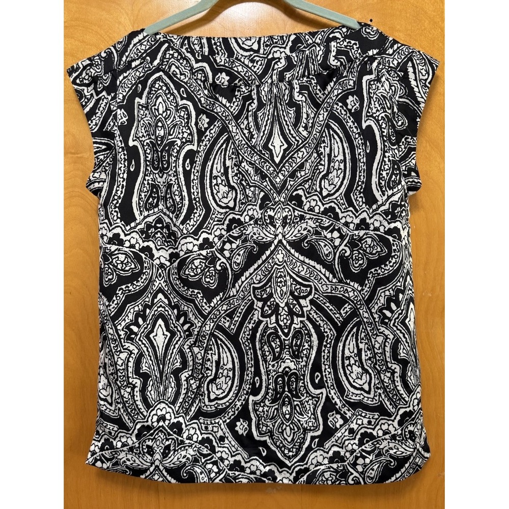 Talbots Womens Sleeveless Satin Feel Boxy Fit Top Boat‎ Beck Black White Sz 8